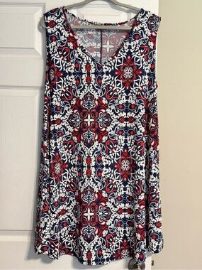 SJS Red White Blue Sleeveless Textured Summer Casual Knee Length Dress Size 2X
